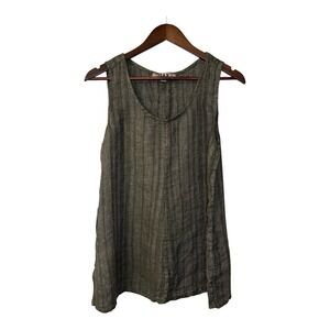 NEW Flax linen tank top women's S 6-10 olive two toned beach coastal lagenlook